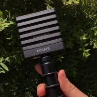 1989: Testing the Mikme wireless recording microphone.