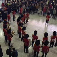 military band plays Gold by Spandau Ballet at Waterloo Station