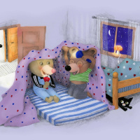 Randiga sagor del 15, Nalle sover över/ Nalle si te sovel khaj jekh amal