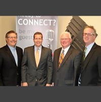 Jim Clark and Les Adkins with The APocket Company and Neil Stevens with KeyWorth Bank