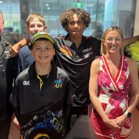 Motorsports NT CEO Tony Seivers, Coach Luke McDonald and junior riders Liam Fookes, Lachey Williams and Owen Todd are taking part in the NT’s national superbike event which is underway at the Hidden Valley Raceway until August 3