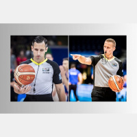 Saruna ar basketbola tiesnešiem Gati Saliņu un Mārtiņu Kozlovski