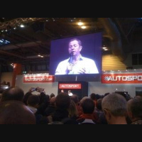 Martin Brundle talking at the autosport show