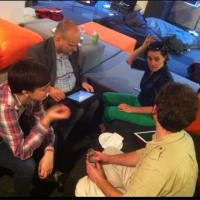 Genevieve @pegleggen and me talking about London #RaspberryJam