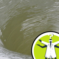 Why do particles gather in a buckets centre?