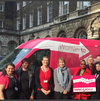 Harriet Harmans pink bus comes to Guys Hospital