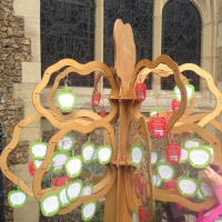 Andy Gibson at the Mindapples tree in Southwark Cathedral churchyard
