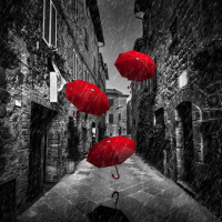 Walking in rain under a red umbrella - Part Three
