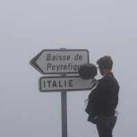Wind singing in a sign on the border between France  Italia (Colle Di Tenda)