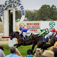 COWRA JOCKEY CLUB Peter Ford chats to Andrew Kuuse re Sundays cup meeting