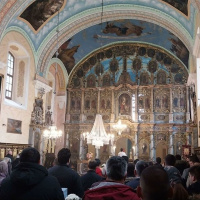 Church interior ambience with orthodox Christian liturgical singing