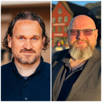 Inkubatorleder Ådne Iden Høiland og gründer Johan C. Haveland: Mener en stor offentlig sektor bør være et konkurransefortrinn for norske startups