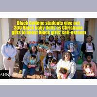 Black College students hand 300 Black baby dolls at Christmas to Black girls