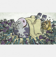 30 buitres atracan a una vaca parturienta