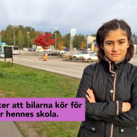 Ellinor kräver att bilarna saktar ner utanför skolan