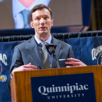 Lights!Camera!Sports! Mike Gualtieri with Quinnipiacs Mens Basketball Head Coach Baker Dunleavy