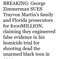 TRAYVON MARTIN KILLER WANTS 100 mil???