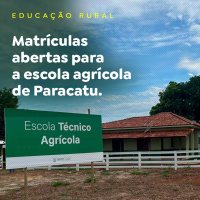 Matrículas abertas para a escola agrícola de Paracatu.