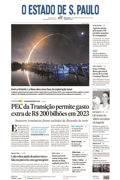 Estadão - Edição de 17 de novembro 2022